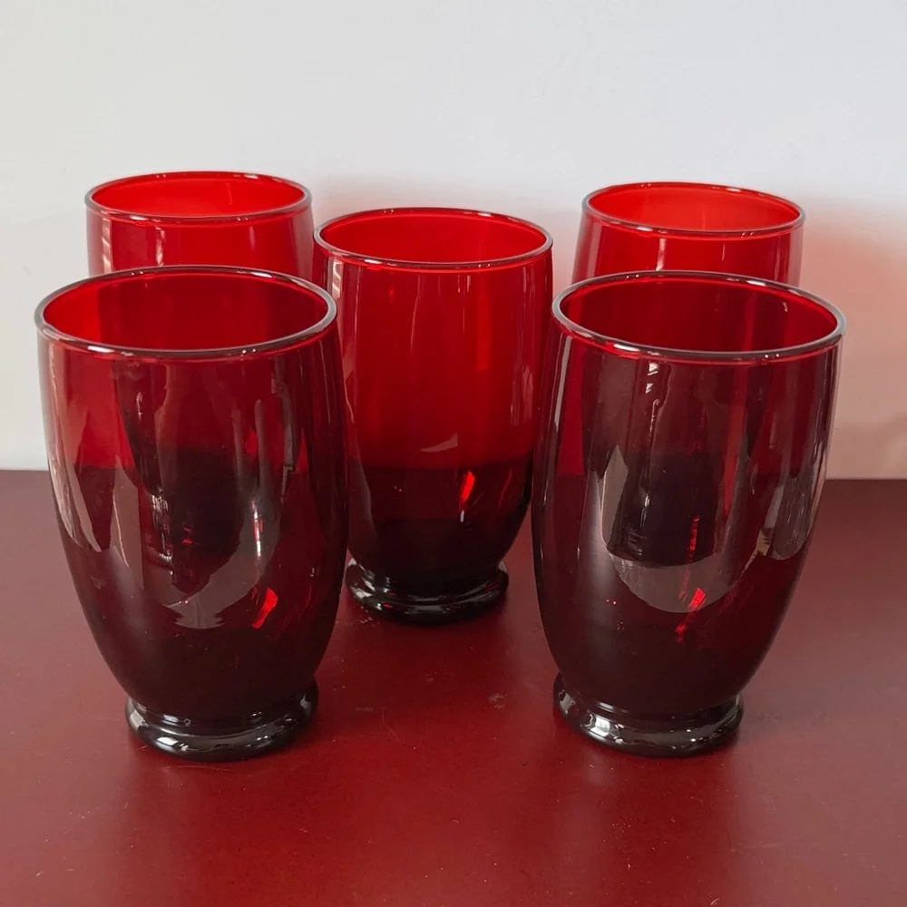 Vintage Anchor Hocking Baltic Royal Ruby Red Glass Water Goblets Set Of 5